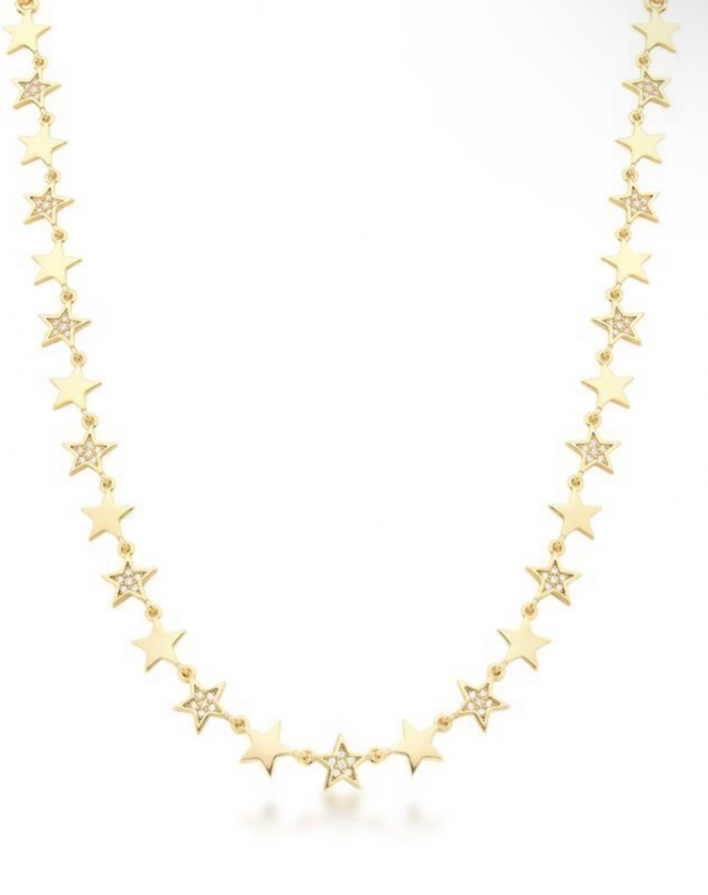 Mikabe - Plain and Studded Stars Necklace - MK1652