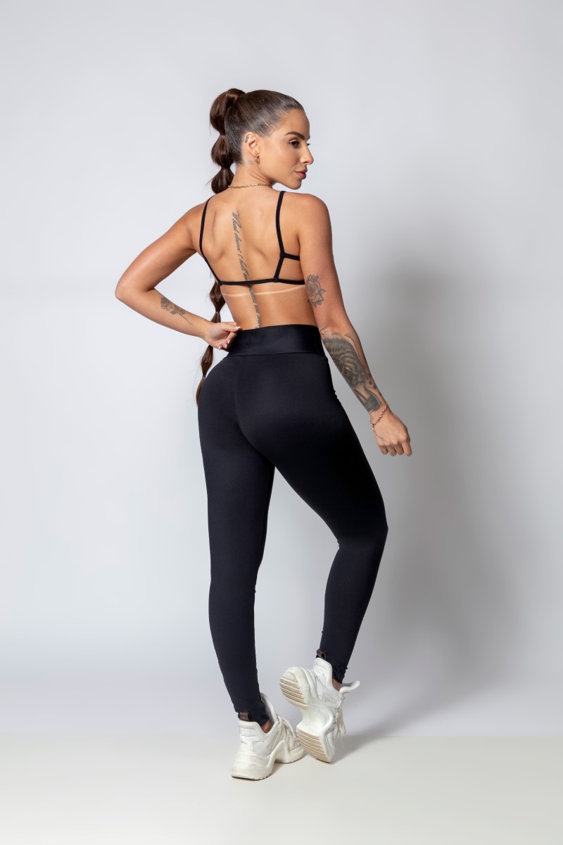 Hipkini - Black Sporty Style Legging with Side Silk - 33330265