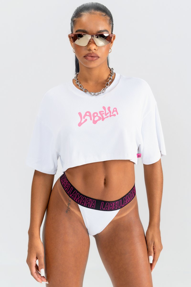 Labellamafia - Labellamafia White Precious Ribbed Cropped and Bikini Panties Set - 29318