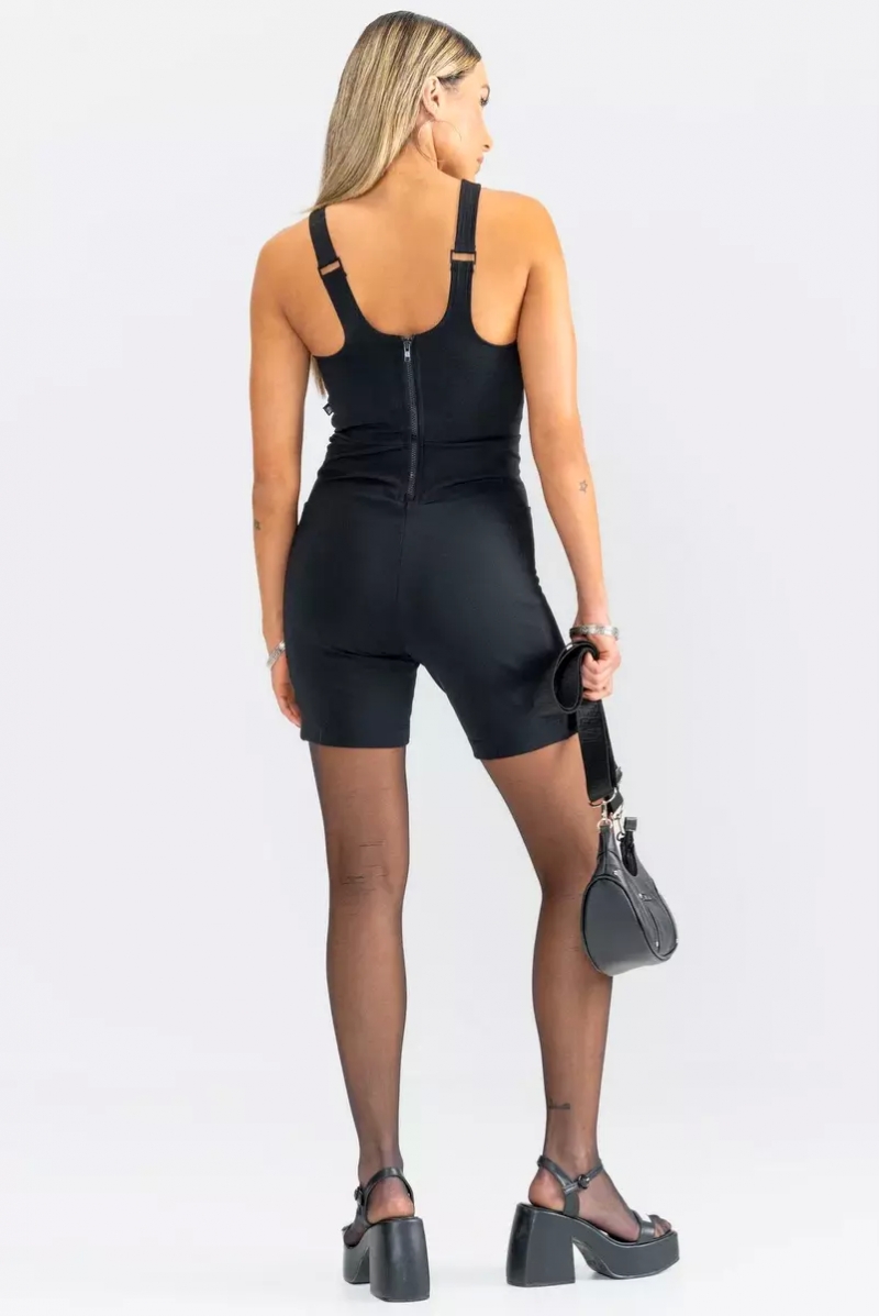 Labellamafia - Black Stone Mesh Romper Labellamafia - 29064