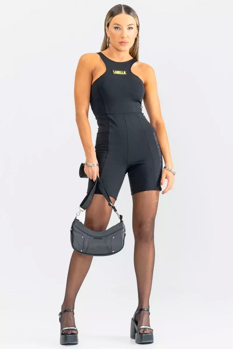 Labellamafia - Black Stone Mesh Romper Labellamafia - 29064