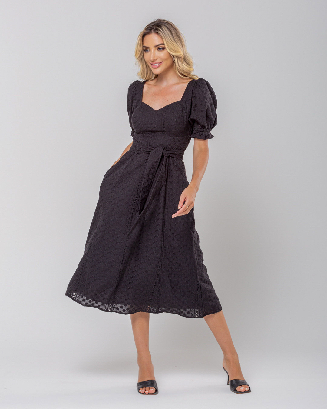 Miss Misses - Miss Misses Midi Princess Sleeve Dress With Sash Black - 54130001