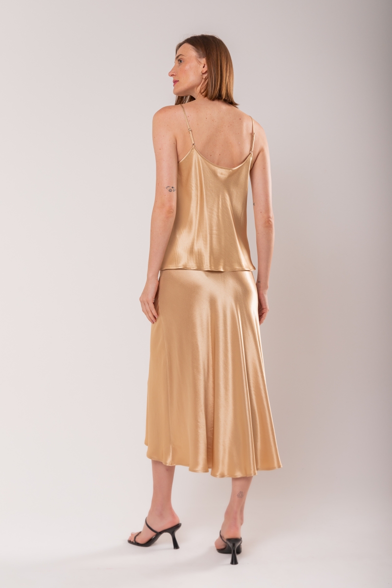 Hidrogênio - SATIN WHEAT EVASE MIDI SKIRT - 19836343