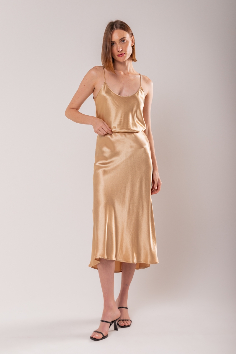 Hidrogênio - SATIN WHEAT EVASE MIDI SKIRT - 19836343