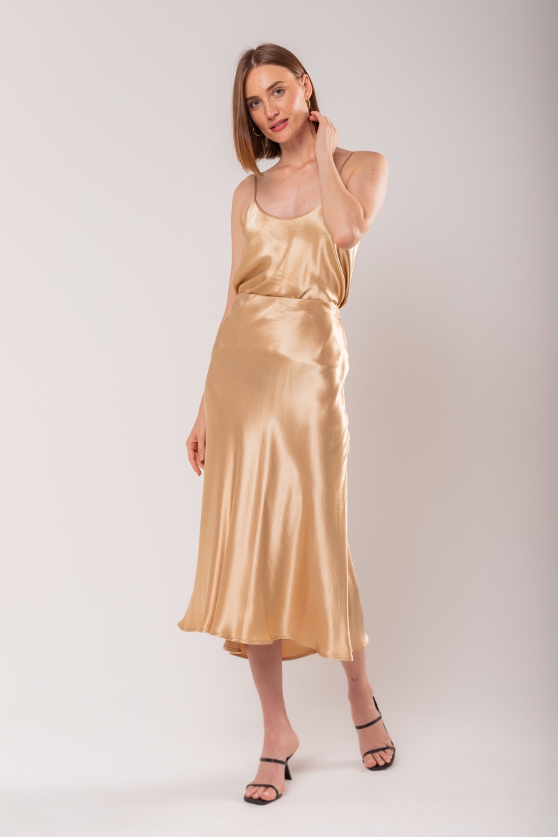 Hidrogênio - SATIN WHEAT EVASE MIDI SKIRT - 19836343