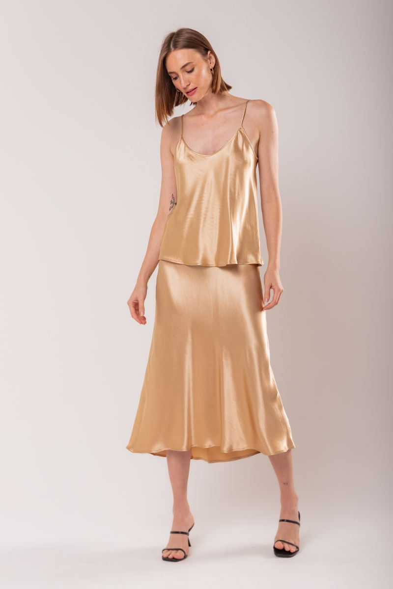 Hidrogênio - SATIN WHEAT EVASE MIDI SKIRT - 19836343