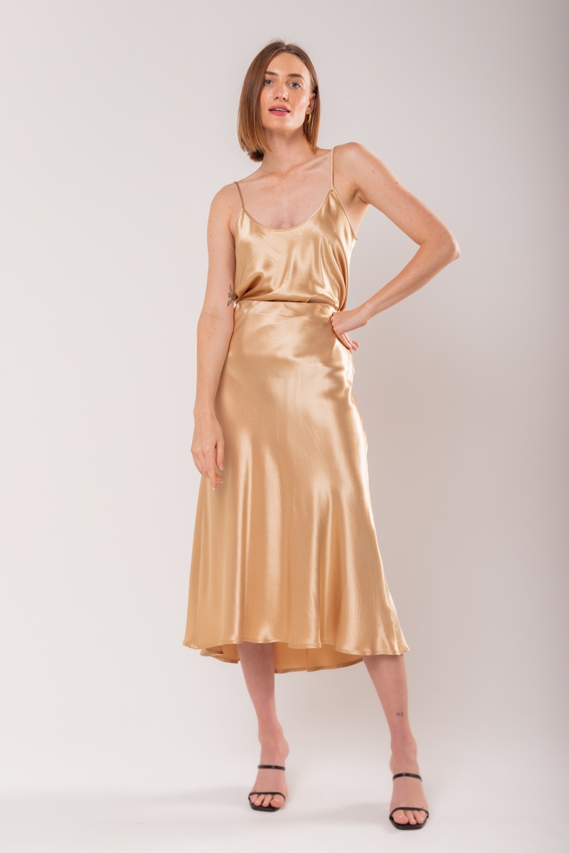 Hidrogênio - SATIN WHEAT EVASE MIDI SKIRT - 19836343