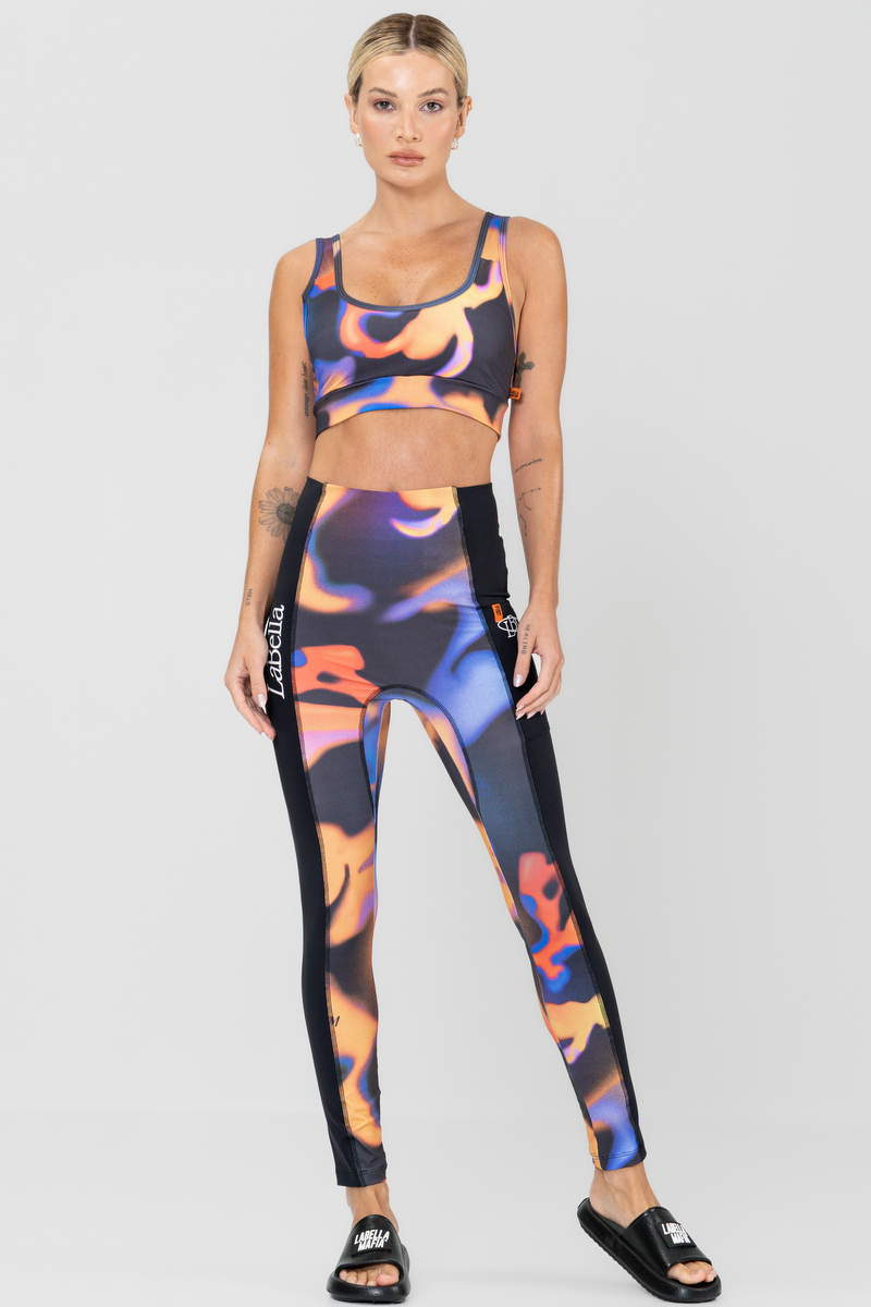 Labellamafia - Labellamafia Printed Beachsport Top and Leggings Set - 30681