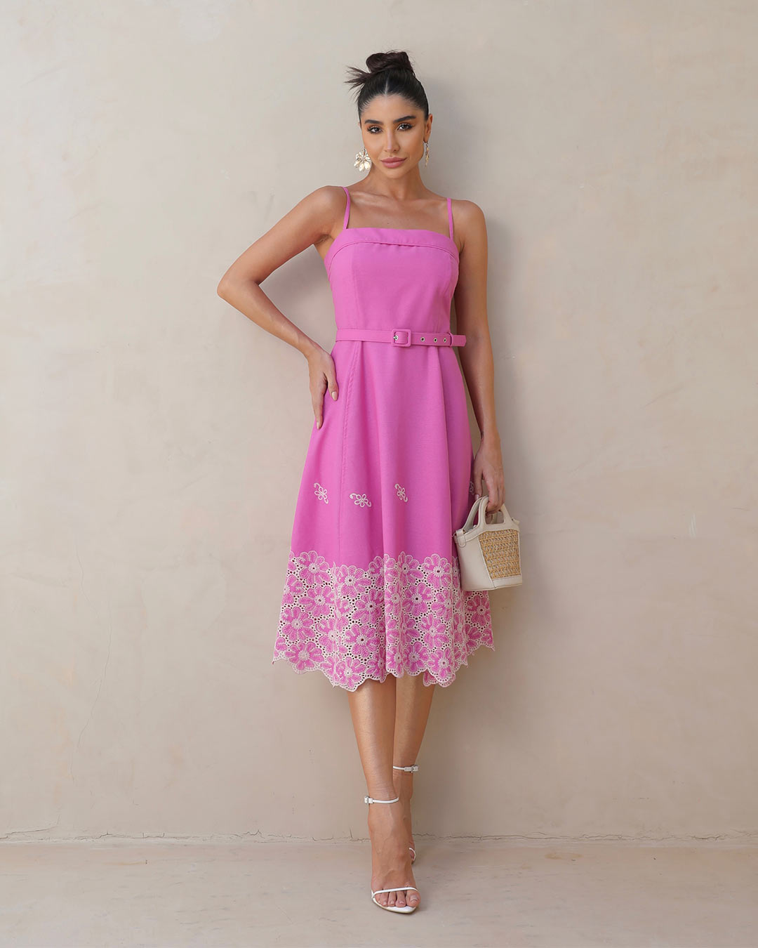 Miss Misses - Dress Miss Misses Midi needlework With Belt Pink - 54089ROSA