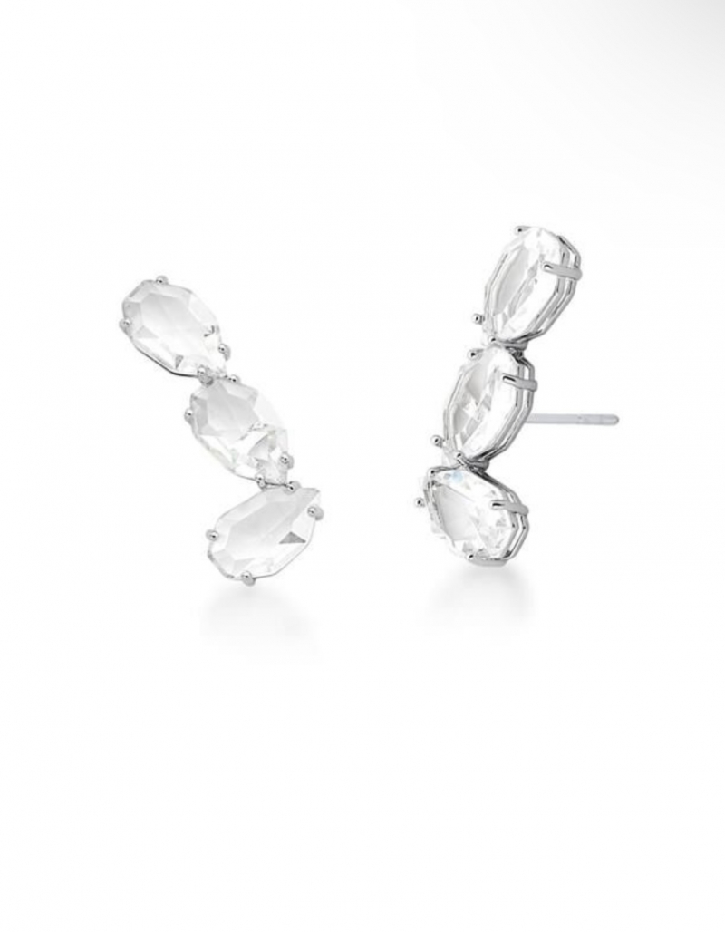 Mikabe - Earring Ear Cuff Transparent Crystals Rhodium White - MK1655