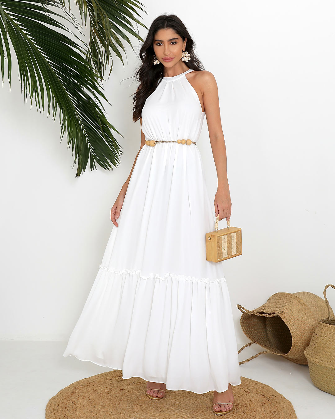 Miss Misses - Dress Miss Misses Long Chiffon High Neck Off White - 54131030