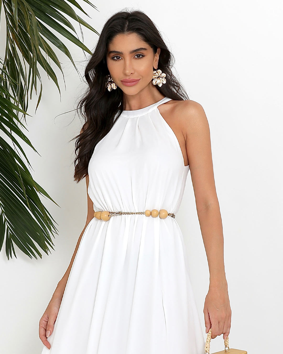 Miss Misses - Vestido Miss Misses Longo Chiffon Gola Alta Off White - 54131030