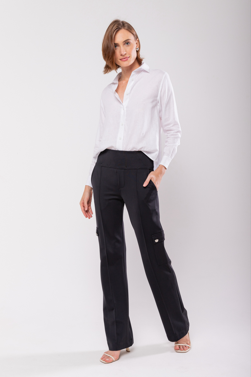 Hidrogênio - MARIA DAS GRAÇAS STRAIGHT TROUSERS BLACK - 19779001