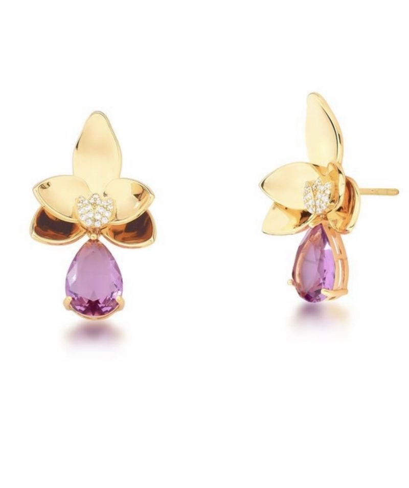 Mikabe - Light Purple Crystal Removable Drop Flower Earring - MK1667