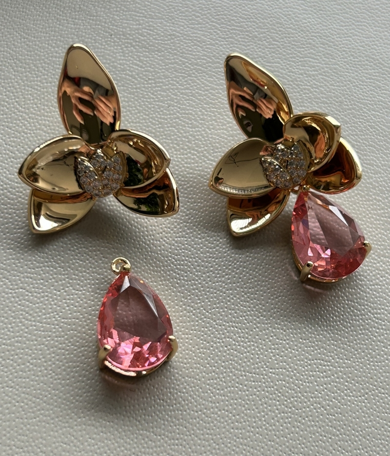 Mikabe - Pink Crystal Removable Drop Flower Earring - MK1668