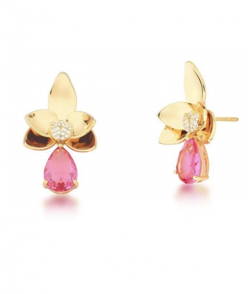 Mikabe - Pink Crystal Removable Drop Flower Earring - MK1668