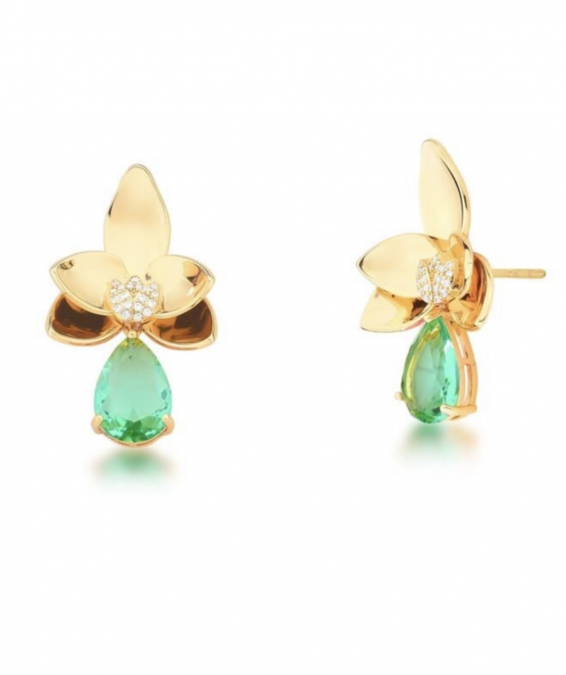 Mikabe - Green Crystal Removable Drop Flower Earring - MK1669