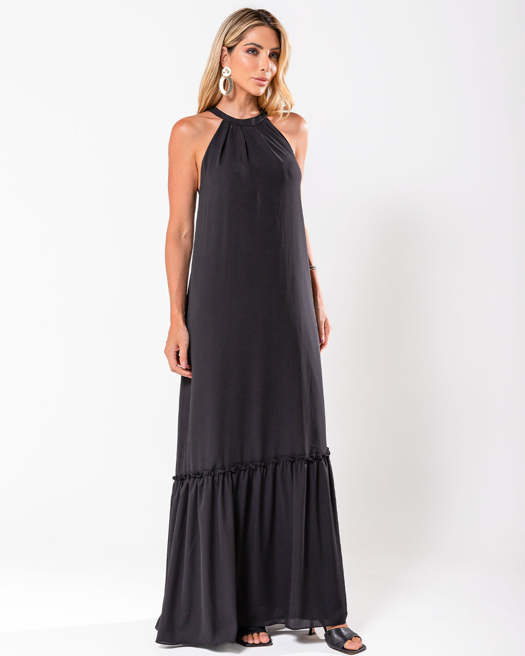 Miss Misses - Dress Miss Misses Long Chiffon High Neck Black - 54131001