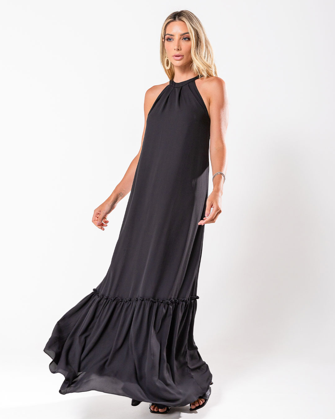 Miss Misses - Dress Miss Misses Long Chiffon High Neck Black - 54131001