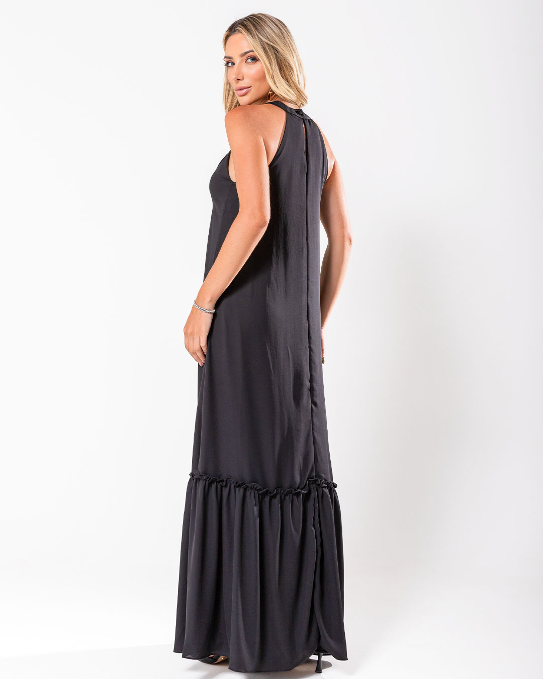 Miss Misses - Dress Miss Misses Long Chiffon High Neck Black - 54131001