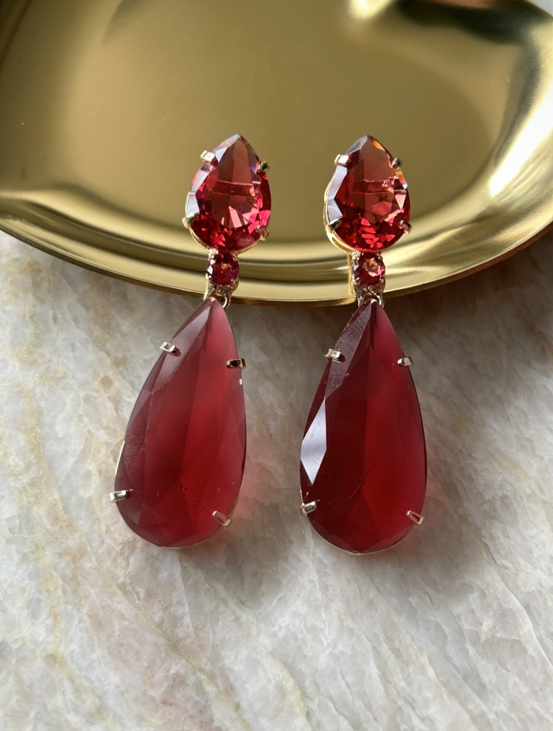 Mikabe - Wine Red Drops Party Earring - MK1670