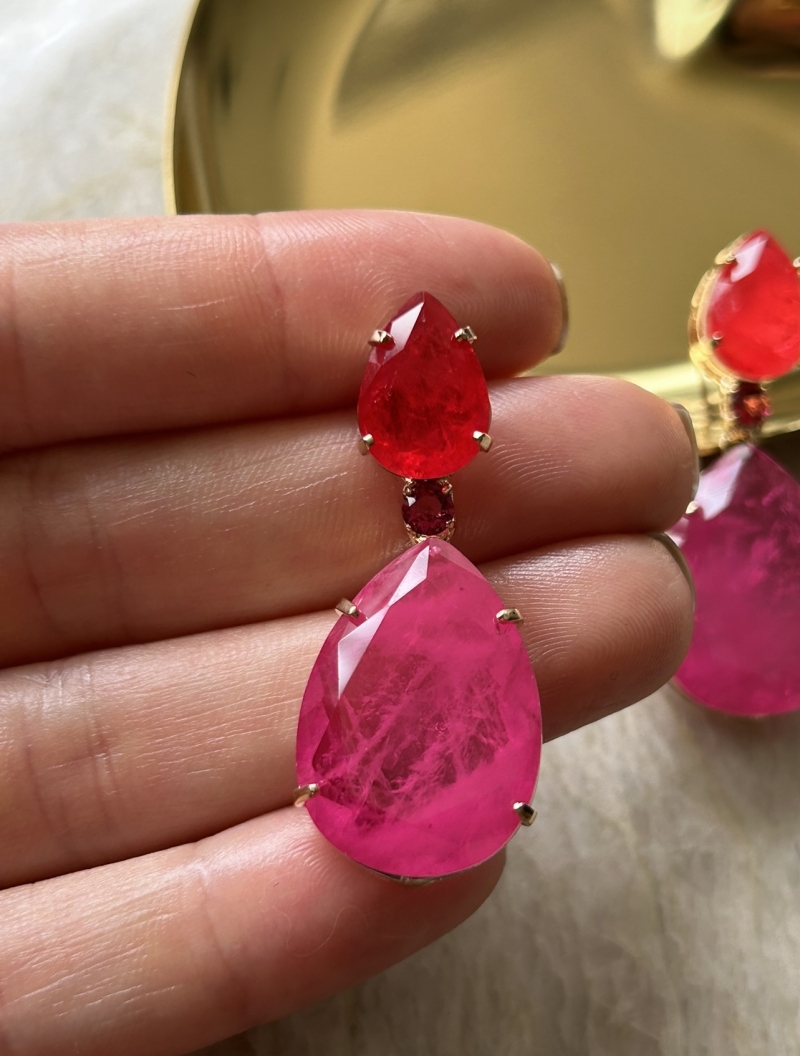 Mikabe - Red and Pink Fusion Drops Party Earring - MK1671