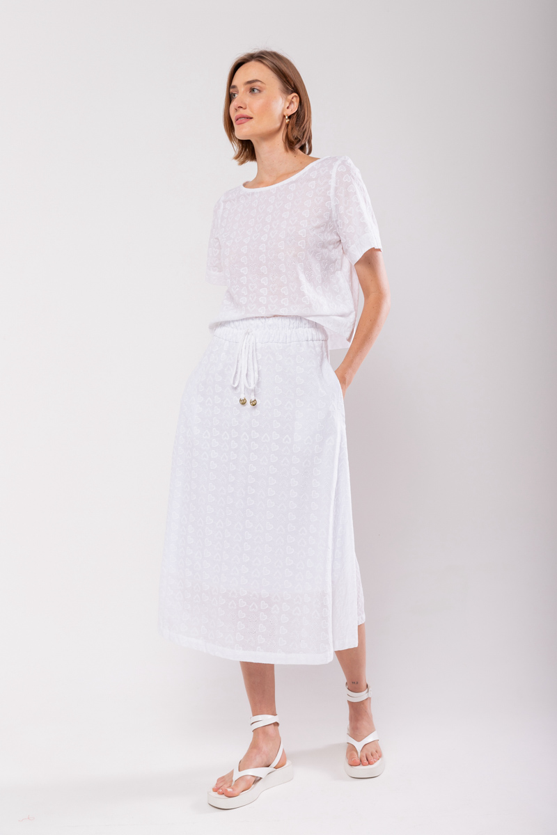 Hidrogênio - LAISE EVASE MIDI SKIRT WHITE HEART - 19867