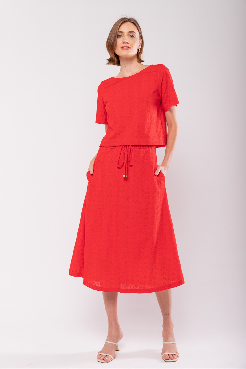 Hidrogênio - LAISE EVASE MIDI SKIRT RED HEART - 19867