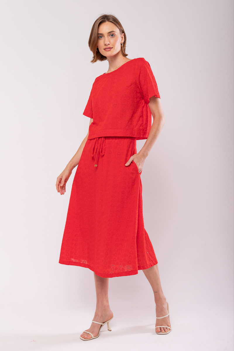 Hidrogênio - LAISE EVASE MIDI SKIRT RED HEART - 19867