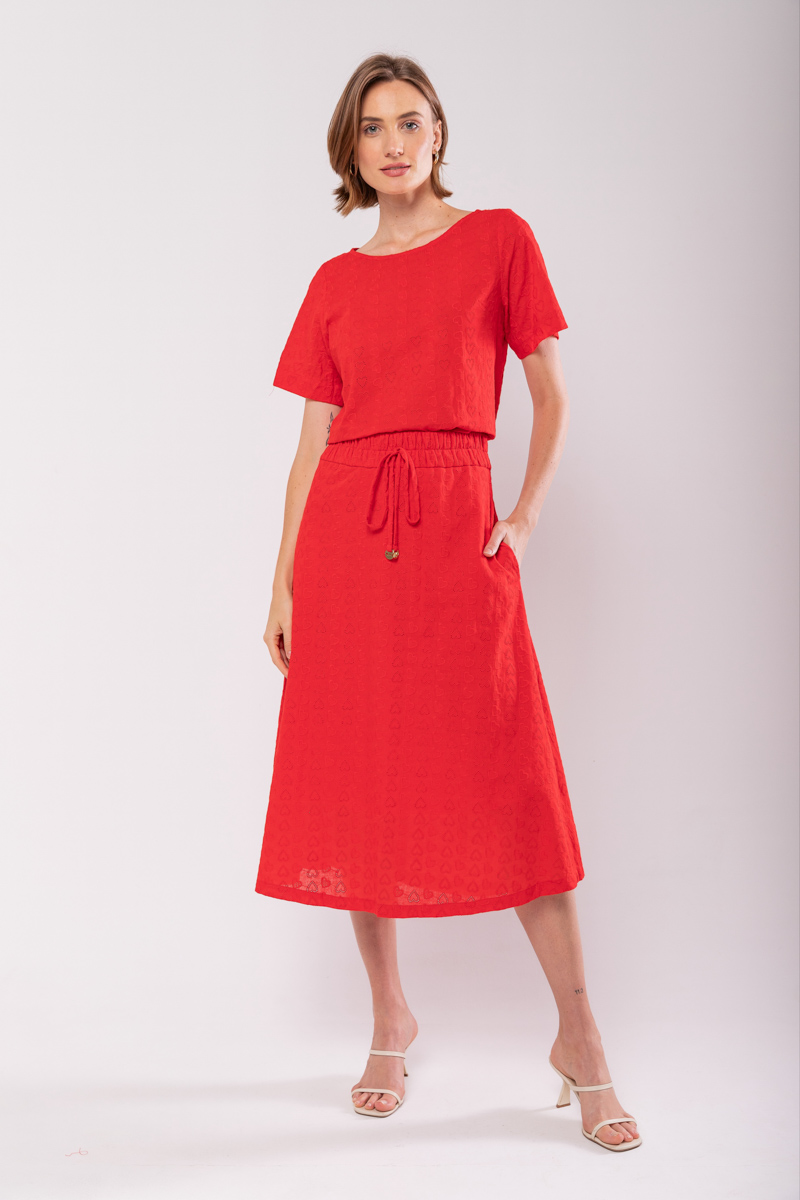 Hidrogênio - LAISE EVASE MIDI SKIRT RED HEART - 19867