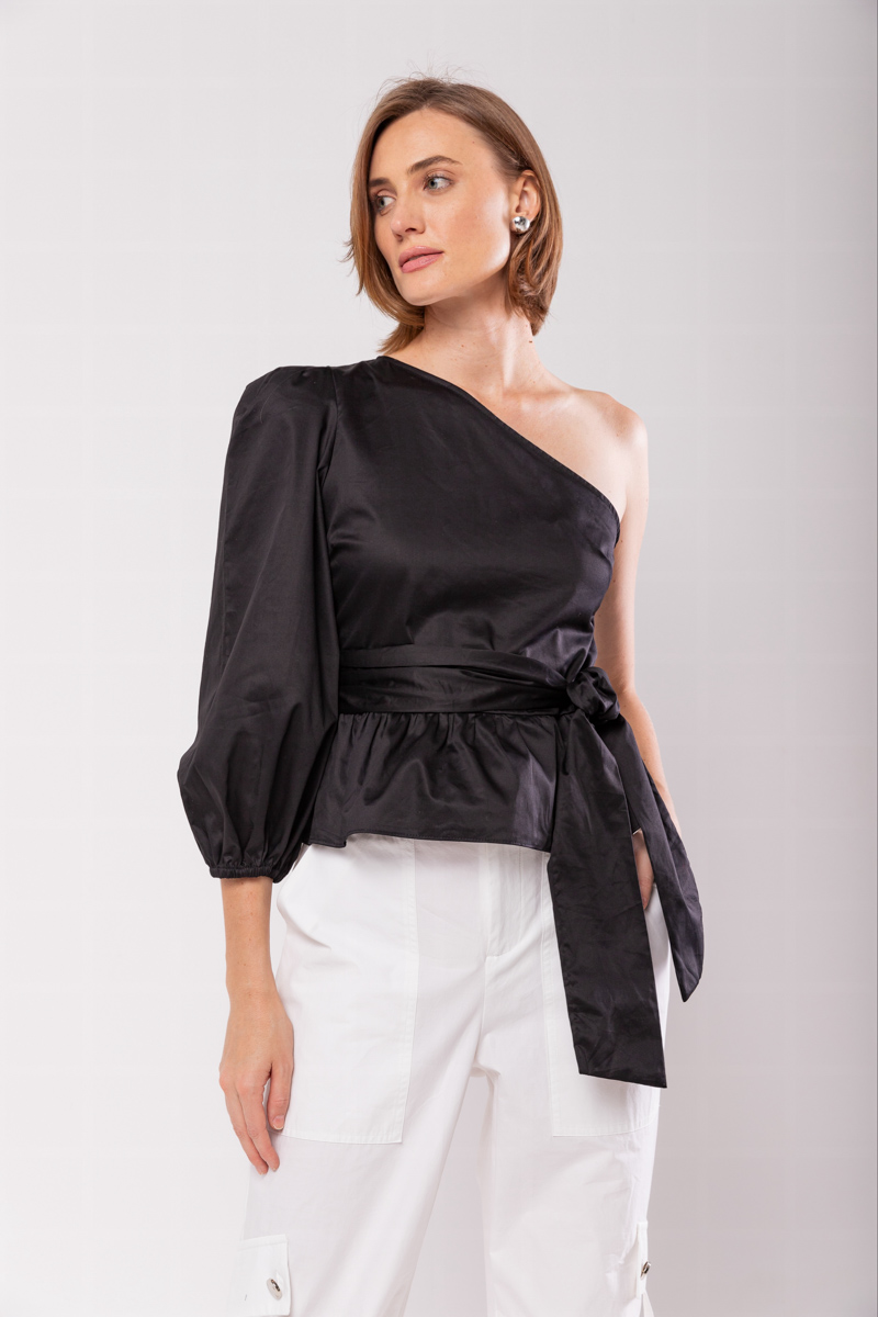 Hidrogênio - ONE SHOULDER BLOUSE WITH Puffed Sleeves BLACK - 19827