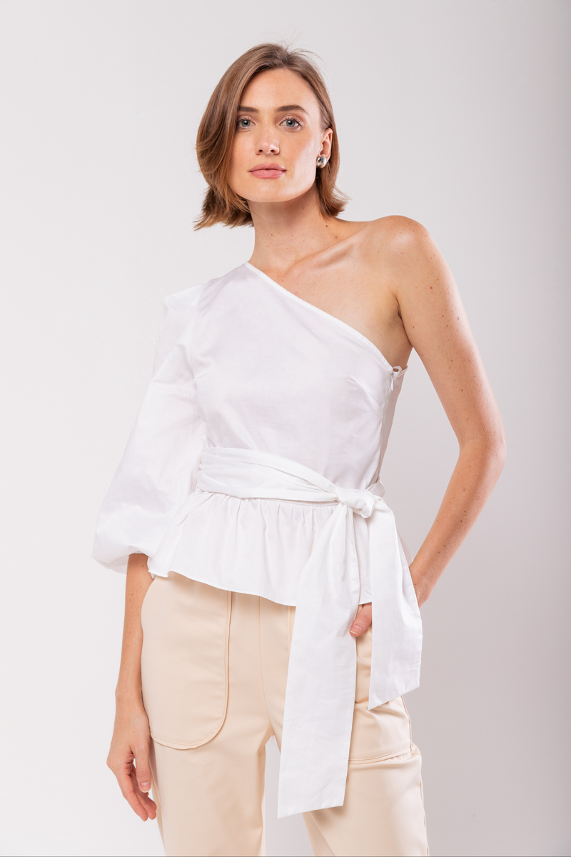 Hidrogênio - ONE SHOULDER BLOUSE WITH WHITE Puffed Sleeve - 19827