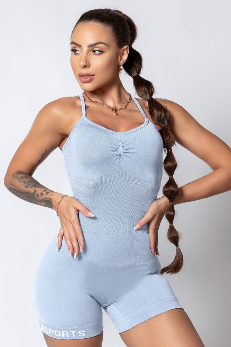 Hipkini - Sporty Style Seamless Romper Blue - 33330241