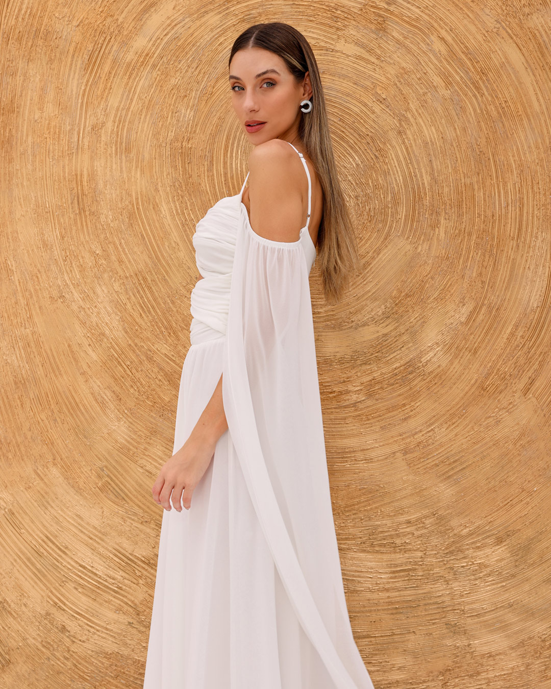 Dot Clothing - Vestido Dot Clothing Longo Manga Offwhite - 2093OFF