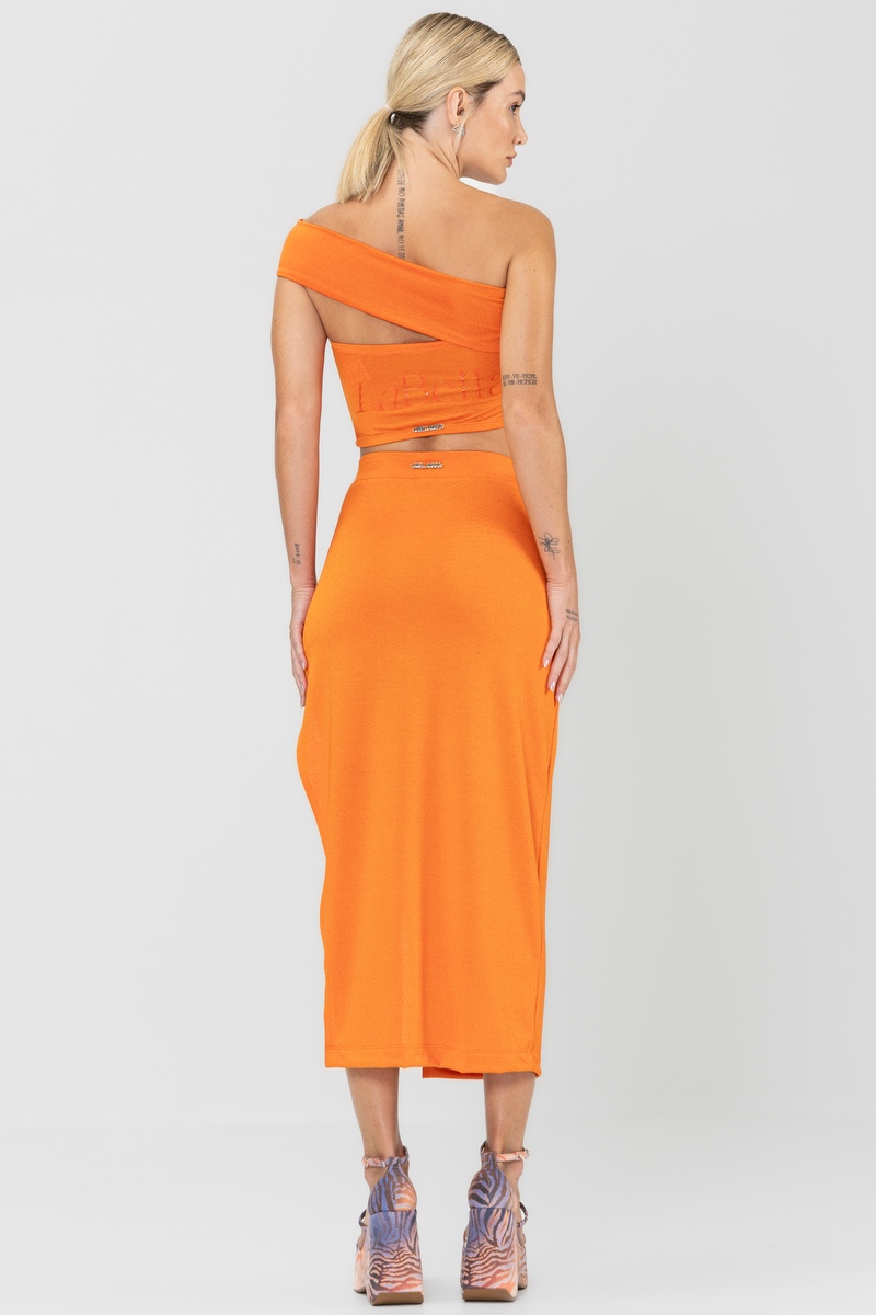 Labellamafia - Labellamafia Orange Touch Mesh Top and Skirt Set - 30036