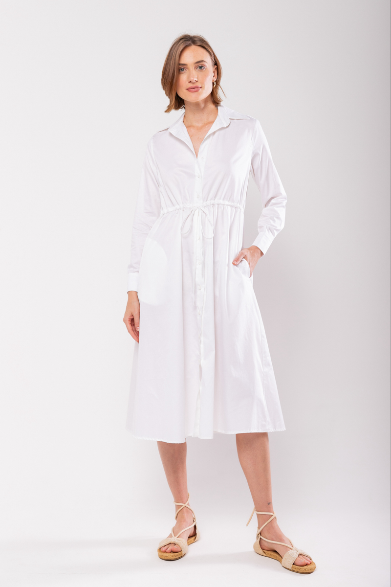 Hidrogênio - WHITE LONG SLEEVED CHEMISE DRESS - 19841