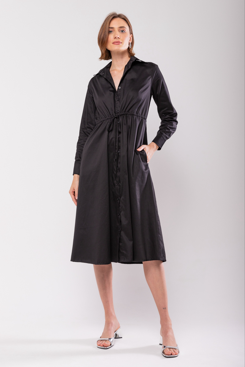 Hidrogênio - BLACK LONG SLEEVES CHEMISE DRESS - 19841