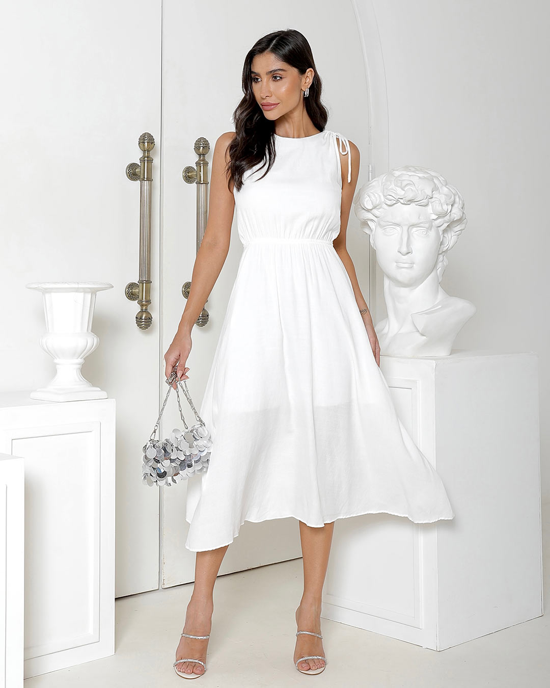 Miss Misses - Miss Misses Midi Dress Open Back Off White - 80509030