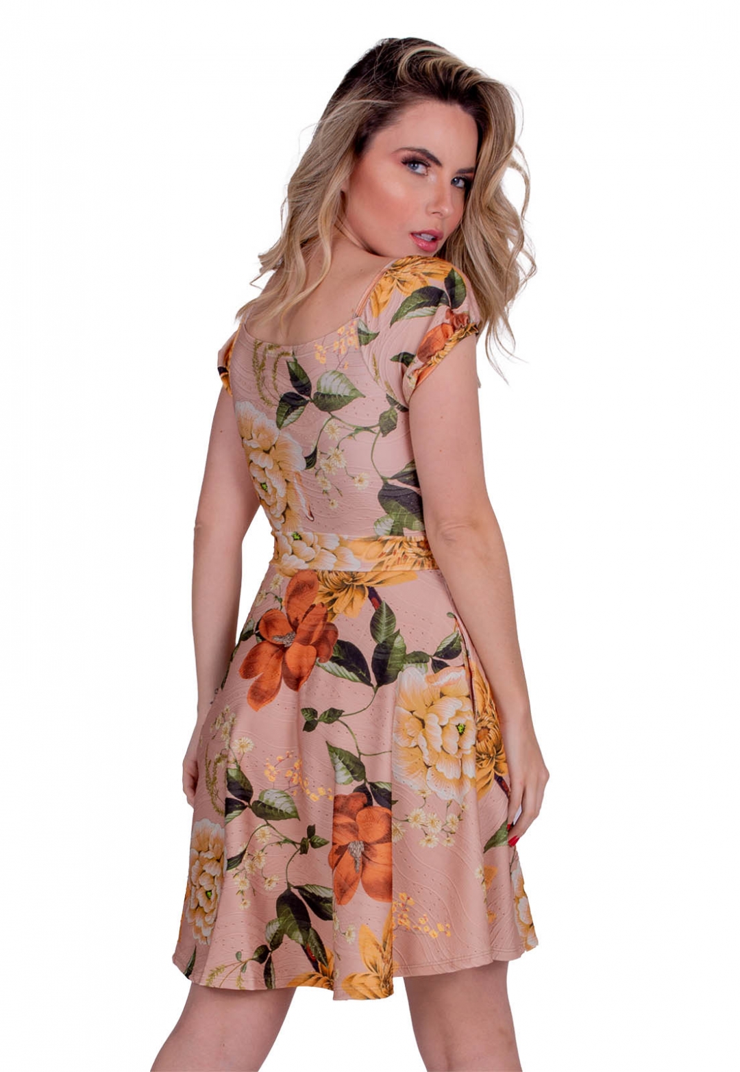 Miss Misses - Vestido Miss Misses Rodado com Estampa Floral Bege - 18311BEGE