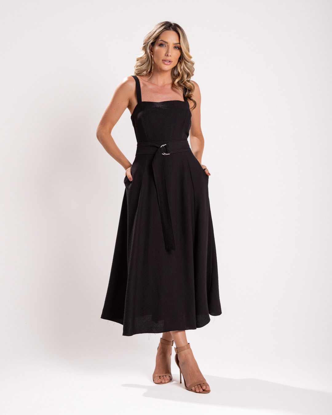 Miss Misses - Dress Miss Misses Midi Resin Buckle Black - 54115PRETO