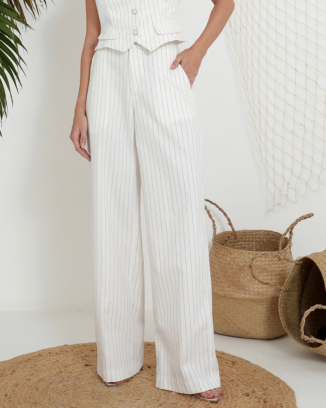 Miss Misses - Pants Miss Misses Tailoring Pinstripe Off White - 54137OFF