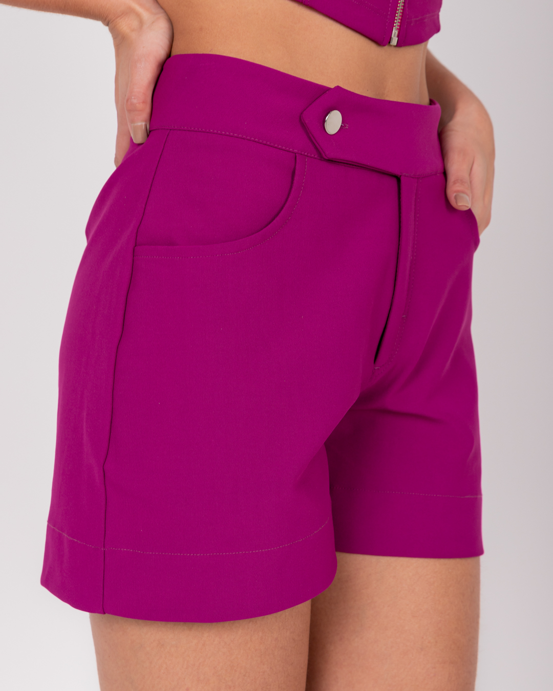 Miss Misses - Short Miss Misses With Pocket and Purple Button - 54048FUCSIA