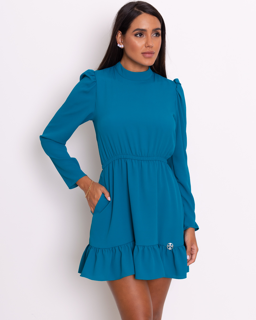 Miss Misses - Dress Miss Misses workout wheeldo Ruched Long Sleeve With Belt Blue - 18821AZUL