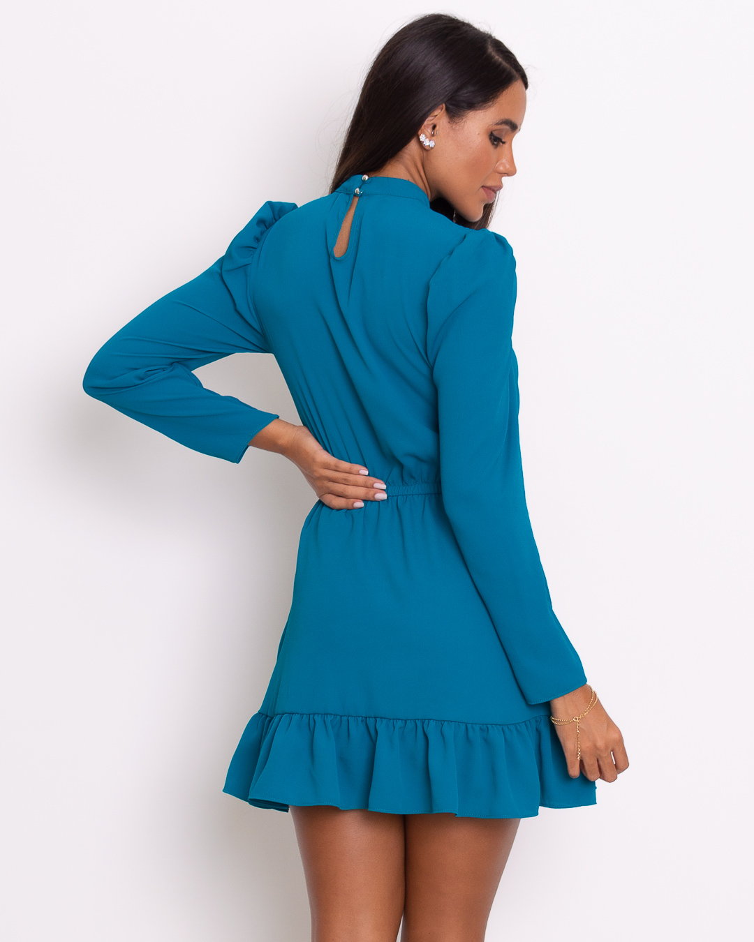 Miss Misses - Dress Miss Misses workout wheeldo Ruched Long Sleeve With Belt Blue - 18821AZUL