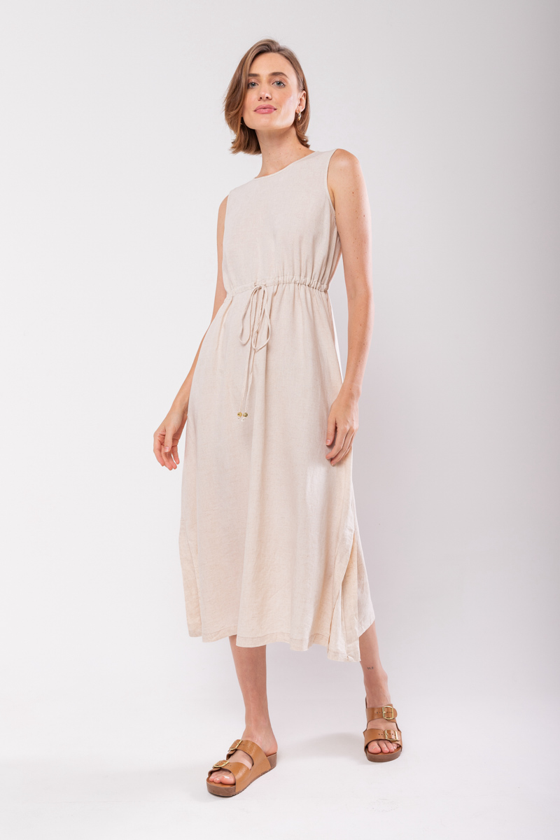 Hidrogênio - 100% NATURAL LINEN MIDI TANK DRESS - 19872