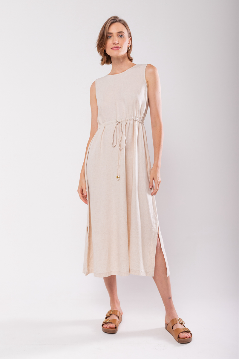 Hidrogênio - 100% NATURAL LINEN MIDI TANK DRESS - 19872