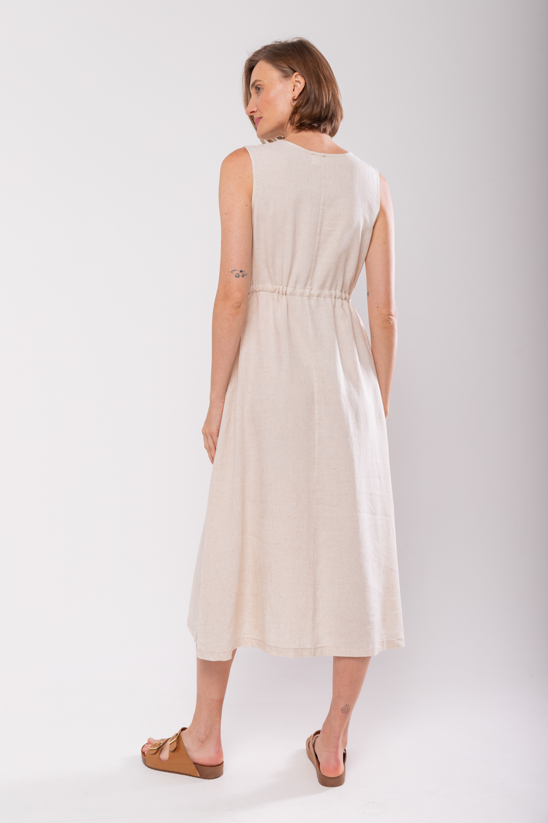 Hidrogênio - 100% NATURAL LINEN MIDI TANK DRESS - 19872