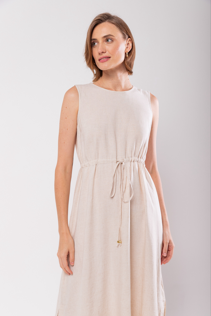 Hidrogênio - 100% NATURAL LINEN MIDI TANK DRESS - 19872