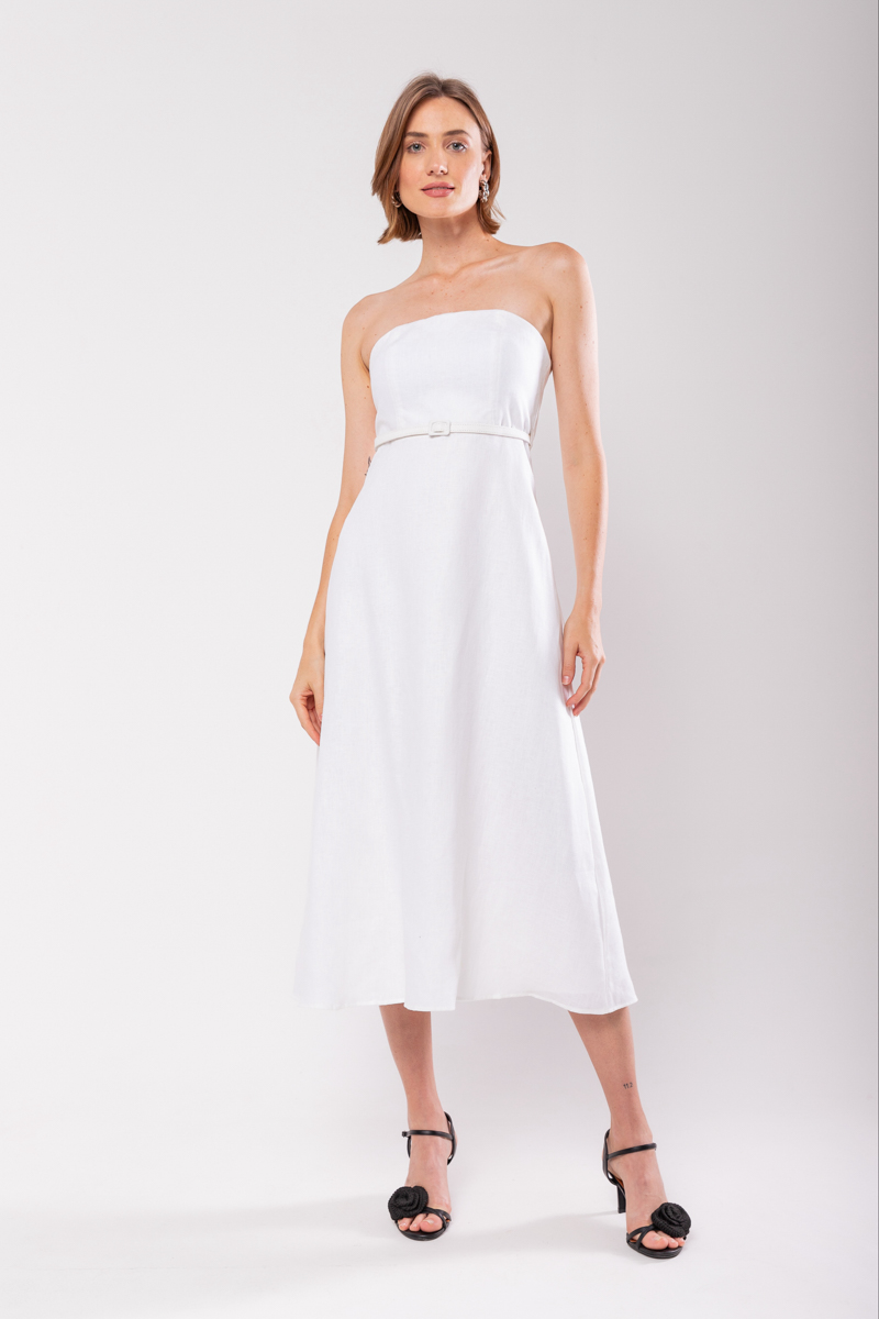 Hidrogênio - WHITE LINEN DRESS WITH REMOVABLE STRAPS - 19881