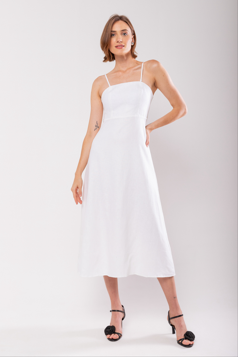 Hidrogênio - WHITE LINEN DRESS WITH REMOVABLE STRAPS - 19881